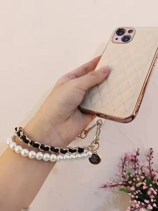 Bracelet de téléphone portable en cuir et perles